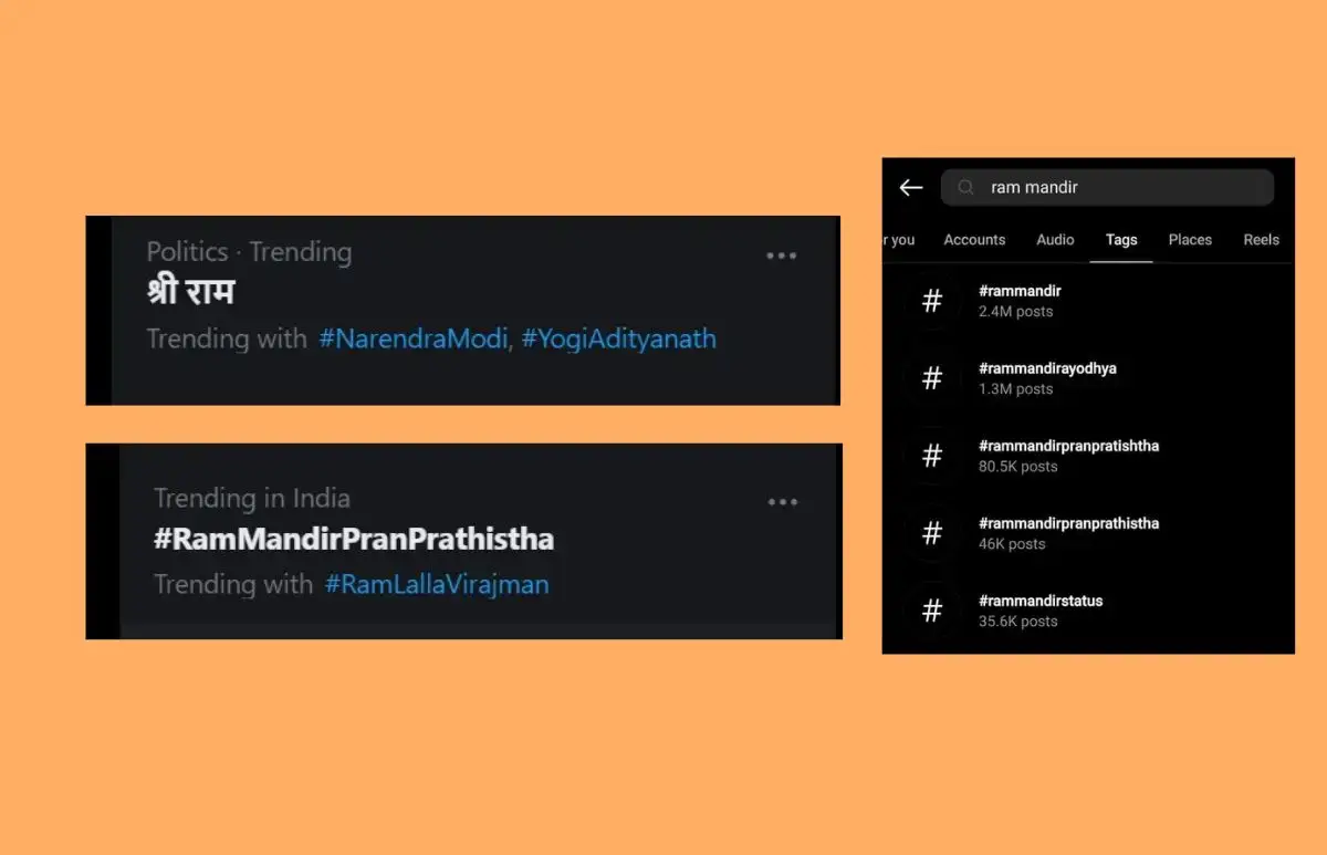 screen shot of trending hastags on Ram Mandir Inauguration