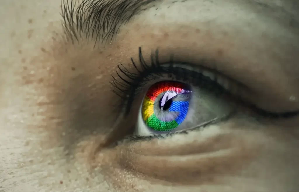Google logo in the eye explaining history of Google